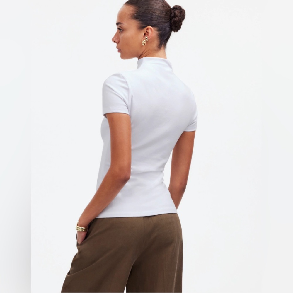 New w/ Tags Madewell White Short-Sleeve Mock Neck Tee - Picture 4 of 14